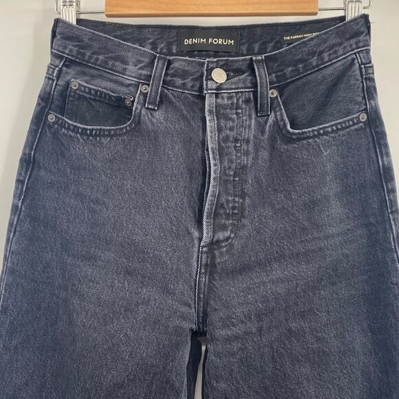 Denim Forum Farrah Jean High Rise Wide Leg Organic Cotton Frayed Black Womens 26 - Picture 3 of 12